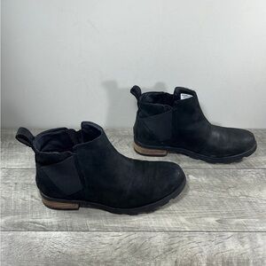 Sorel NL2671 Emelie II Chelsea Womens Waterproof Black Leather Booties Boots 7.5